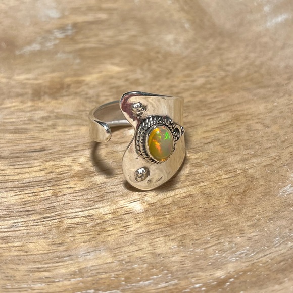 Ethiopian Opal 925 Sterling Silver Adjustable Open Ring - Picture 2 of 13